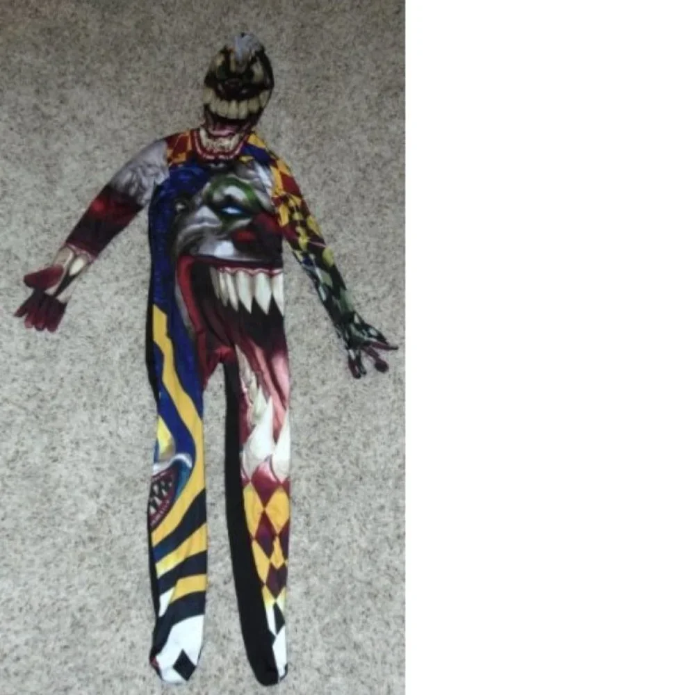 Zombie Clown Skin Halloween Costume 8/10 Morphsuit Jumpsuit 1 Pc Hooded Footed